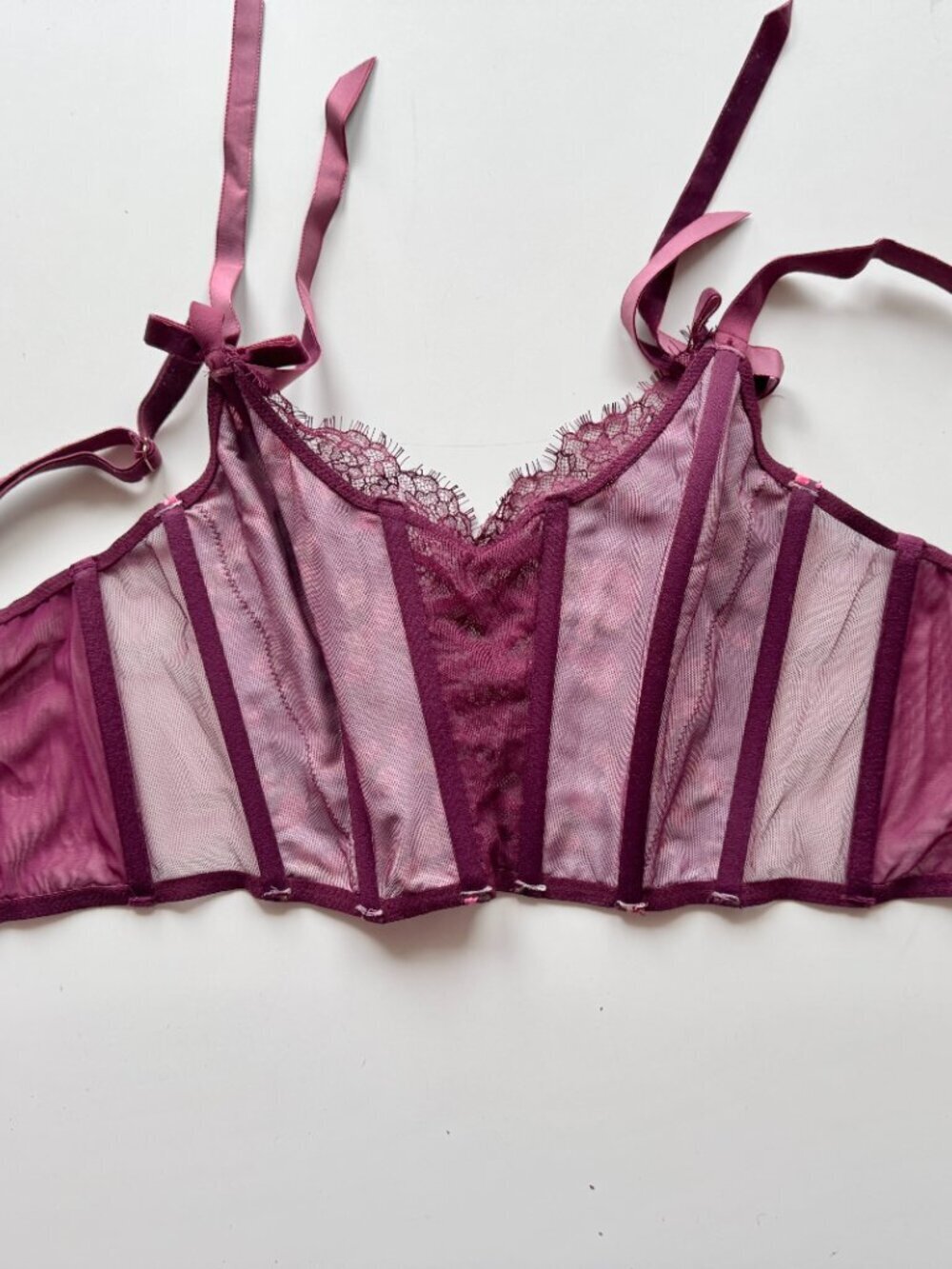VICTORIA'S SECRET Peony Trellis Maroon Floral Lace Satin Bustier Top, Size M - Picture 12 of 15